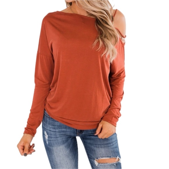 white birch Tops - Something New Cold Shoulder Top-‎ Soft Rust